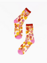 Load image into Gallery viewer, Smiley Face Daisy Sheer Crew Sock