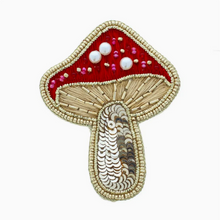 Load image into Gallery viewer, Red Mushroom Embroiderd Beaded Brooch Pin