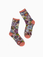 Load image into Gallery viewer, Dark Florals Black Sheer Crew Sock