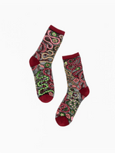 Load image into Gallery viewer, Serpentine Floral Black Sheer Crew Sock