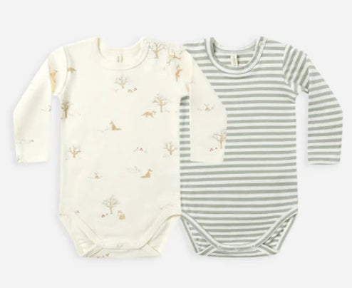 Jersey Bodysuit 2 Pack - Fox Land/ Fern Stripe
