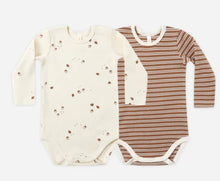 Load image into Gallery viewer, Ribbed Bodysuit 2 Pack - Cedar Micro Stripe/ Acorns