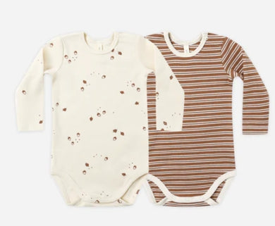 Ribbed Bodysuit 2 Pack - Cedar Micro Stripe/ Acorns