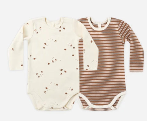Ribbed Bodysuit 2 Pack - Cedar Micro Stripe/ Acorns