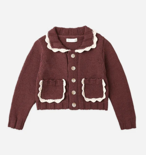 Kids Collared Cardigan - Burgundy