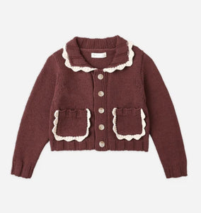 Kids Collared Cardigan - Burgundy