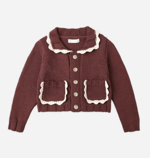 Kids Collared Cardigan - Burgundy