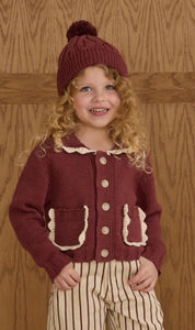 Kids Collared Cardigan - Burgundy