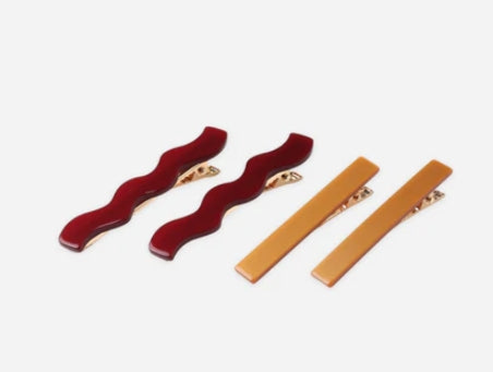 Wavy Clip Set -Burgundy, Golden