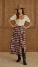 Load image into Gallery viewer, Tiered Midi Skirt - Burgundy Plaid