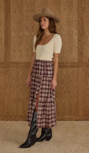 Load image into Gallery viewer, Tiered Midi Skirt - Burgundy Plaid
