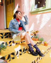 Load image into Gallery viewer, Bold Blue Floral Sheer Crew Sock