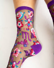 Load image into Gallery viewer, Scorpio Zodiac Black Sheer Crew Sock