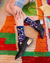 Load image into Gallery viewer, Bold Blue Floral Sheer Crew Sock