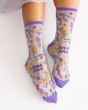 Load image into Gallery viewer, Aquarius Zodiac Shimmer Sheer Crew Sock
