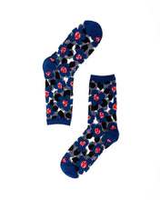 Load image into Gallery viewer, Bold Blue Floral Sheer Crew Sock