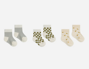 Printed Socks - Pool Stripe, Olive Check, Bananas