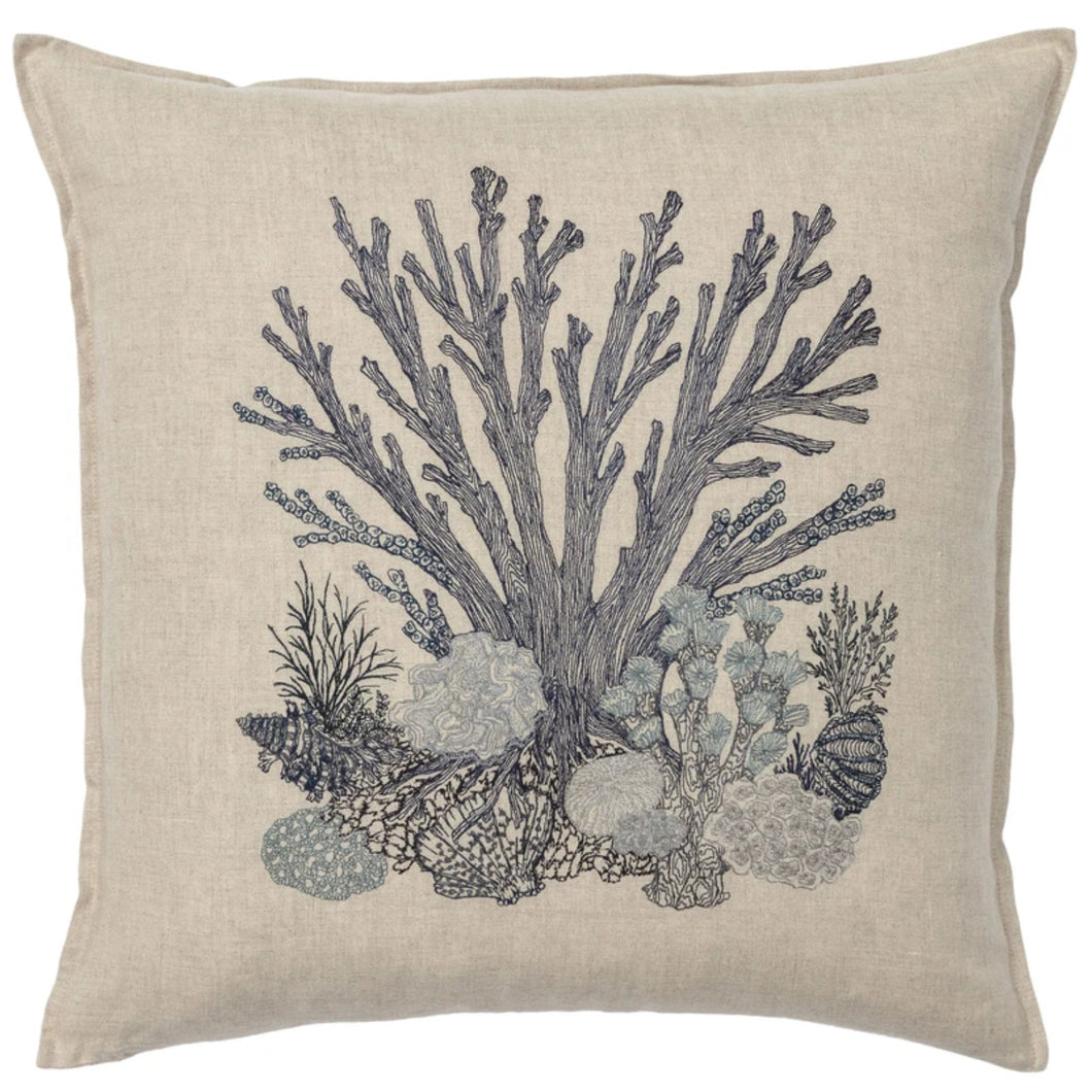 Large Navy Coral Pillow