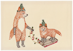 Christmas Fox on Sled Card