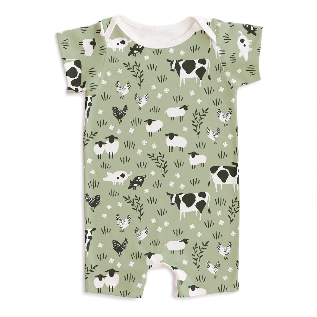 Summer Romper - Farm Animals Pale Green